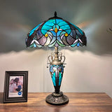 Tiffany Style Table Lamp Green Stained Glass Included LED Bulbs Mother-Daughter Vase Vintage for Living Room Dining Room Bedroom Bedside Office Hotel H24*W16 in…