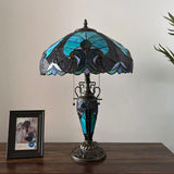 Tiffany Style Table Lamp Green Stained Glass Included LED Bulbs Mother-Daughter Vase Vintage for Living Room Dining Room Bedroom Bedside Office Hotel H24*W16 in…