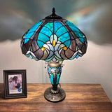 Tiffany Style Table Lamp Green Stained Glass Included LED Bulbs Mother-Daughter Vase Vintage for Living Room Dining Room Bedroom Bedside Office Hotel H24*W16 in…