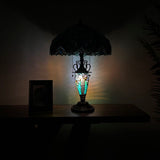 Tiffany Style Table Lamp Green Stained Glass Included LED Bulbs Mother-Daughter Vase Vintage for Living Room Dining Room Bedroom Bedside Office Hotel H24*W16 in…