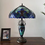 Tiffany Style Table Lamp Green Blue Stained Glass Included LED Bulbs 24"H*16"W*16"D