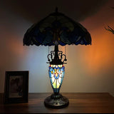 Tiffany Style Table Lamp Green Blue Stained Glass Included LED Bulbs 24"H*16"W*16"D