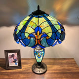 Tiffany Style Table Lamp Green Blue Stained Glass Included LED Bulbs 24"H*16"W*16"D