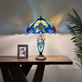 Tiffany Style Table Lamp Green Blue Stained Glass Included LED Bulbs 24"H*16"W*16"D