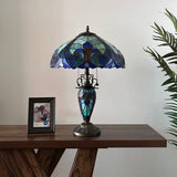 Tiffany Style Table Lamp Green Blue Stained Glass Included LED Bulbs 24"H*16"W*16"D