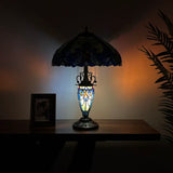 Tiffany Style Table Lamp Green Blue Stained Glass Included LED Bulbs 24"H*16"W*16"D