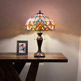 Tiffany Style Table Lamp Pink Stained Glass Baroque Style 16"W*16"D*24"H