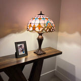 Tiffany Style Table Lamp Pink Stained Glass Baroque Style 16"W*16"D*24"H
