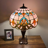 Tiffany Style Table Lamp Pink Stained Glass Baroque Style 16"W*16"D*24"H