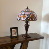 Tiffany Style Table Lamp Pink Stained Glass Baroque Style 16"W*16"D*24"H
