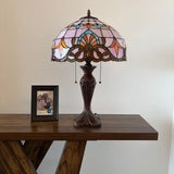 Tiffany Style Table Lamp Pink Stained Glass Baroque Style 16"W*16"D*24"H