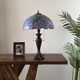 Tiffany Style Table Lamp Purple Stained Glass Green Leaves 16"W*16"D*24"H