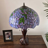 Tiffany Style Table Lamp Purple Stained Glass Green Leaves 16"W*16"D*24"H