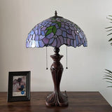 Tiffany Style Table Lamp Purple Stained Glass Green Leaves 16"W*16"D*24"H