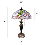 Tiffany Style Table Lamp Purple Stained Glass Green Leaves 16"W*16"D*24"H