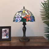 Tiffany style table lamp Stained Glass Hummingbird Flowers 12"W*12"D*19"H