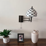 Tiffany Style Swing Arm Wall Sconce Lamp White Stained Glass Crystal Beans LED Bulb Included EW0805