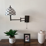 Tiffany Style Swing Arm Wall Sconce Lamp White Stained Glass Crystal Beans LED Bulb Included EW0805