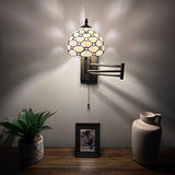 Tiffany Style Swing Arm Wall Sconce Lamp White Stained Glass Crystal Beans LED Bulb Included EW0805