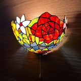 Tiffany Style Wall Sconce Lamp Stained Glass Rose Flowers LED Bulb Included 12”W*6”D*7”H