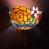 Tiffany Style Wall Sconce Lamp Stained Glass Rose Flowers LED Bulb Included 12”W*6”D*7”H