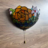 Tiffany Style Wall Sconce Lamp Stained Glass Rose Flowers LED Bulb Included 12”W*6”D*7”H