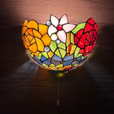 Tiffany Style Wall Sconce Lamp Stained Glass Rose Flowers LED Bulb Included 12”W*6”D*7”H