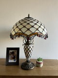 Tiffany Style Table Lamp Beige Stained Glass Mother-Daughter Vase Included LED Bulbs Vintage for Living Room Dining Room Bedroom Bedside Office Hotel H24*W16 in…