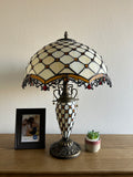 Tiffany Style Table Lamp Beige Stained Glass Mother-Daughter Vase Included LED Bulbs Vintage for Living Room Dining Room Bedroom Bedside Office Hotel H24*W16 in…