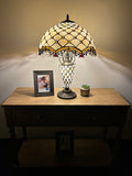 Tiffany Style Table Lamp Beige Stained Glass Mother-Daughter Vase Included LED Bulbs Vintage for Living Room Dining Room Bedroom Bedside Office Hotel H24*W16 in…