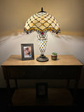 Tiffany Style Table Lamp Beige Stained Glass Mother-Daughter Vase Included LED Bulbs Vintage for Living Room Dining Room Bedroom Bedside Office Hotel H24*W16 in…