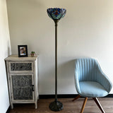 Tiffany Style Torch Floor Lamp Blue Stained Glass Included LED Bulb 12"W*12"D*66"H