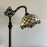 Tiffany Style Floor Lamp  Gold Stained Glass Crystal Beans Gooseneck Adjustable Vintage EF1224
