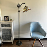 Tiffany Style Floor Lamp  Gold Stained Glass Crystal Beans Gooseneck Adjustable Vintage EF1224