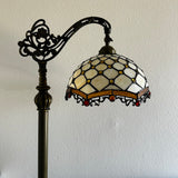 Tiffany Style Floor Lamp  Gold Stained Glass Crystal Beans Gooseneck Adjustable Vintage EF1224