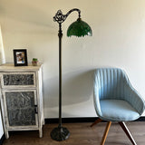 Tiffany Style Floor Lamp Green Leaves Stained Glass Included LED Bulb Gooseneck Adjustable H63 in