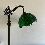Tiffany Style Floor Lamp Green Leaves Stained Glass Included LED Bulb Gooseneck Adjustable H63 in