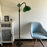 Tiffany Style Floor Lamp Green Leaves Stained Glass Included LED Bulb Gooseneck Adjustable H63 in
