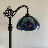 Tiffany Style Floor Lamp Blue Stained Glass Included LED Bulb Gooseneck Adjustable 20"W*12"D*63"H