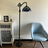 Tiffany Style Floor Lamp Blue Stained Glass Included LED Bulb Gooseneck Adjustable 20"W*12"D*63"H