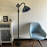 Tiffany Style Floor Lamp Blue Stained Glass Included LED Bulb Gooseneck Adjustable 20"W*12"D*63"H