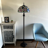 Tiffany Style Floor Lamp Hummingbird Flowers Stained Glass Vintage EF1621