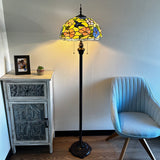 Tiffany Style Floor Lamp Hummingbird Flowers Stained Glass Vintage EF1621