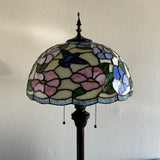Tiffany Style Floor Lamp Hummingbird Flowers Stained Glass Vintage EF1621