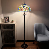 Tiffany Style Floor Lamp Hummingbird Flowers Stained Glass Vintage EF1621