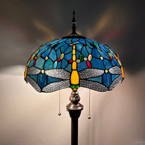 Enjoy Tiffany Style Floor Lamp Dragonfly Sky Blue Stained Glass EF1601