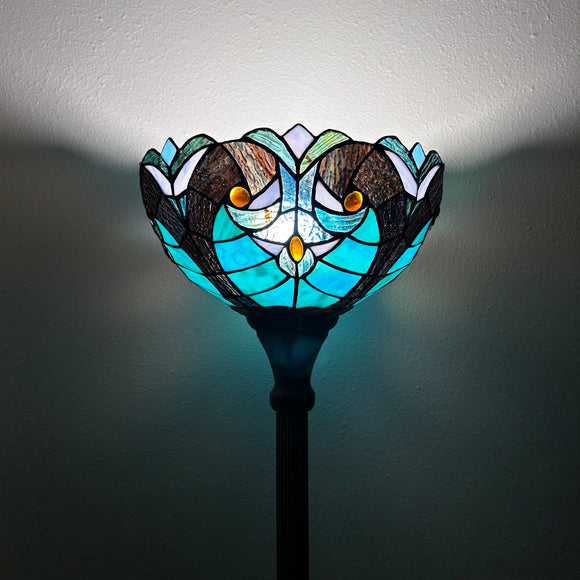 Tiffany Style Floor Lamp Green Stained Glass Included LED Bulb 12