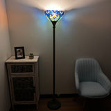 Tiffany Style Torch Floor Lamp Blue Stained Glass Included LED Bulb 12"W*12"D*66"H