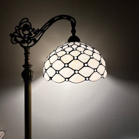 Enjoy Tiffany Style Floor Lamp Crystal Bean White Stained Glass Gooseneck Adjustable  EF1206