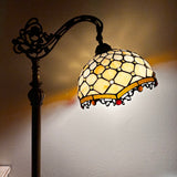 Tiffany Style Floor Lamp  Gold Stained Glass Crystal Beans Gooseneck Adjustable Vintage EF1224